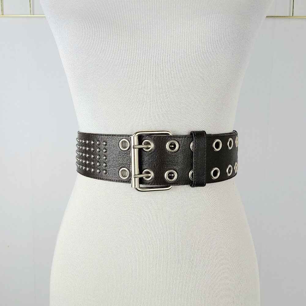 Cache Chocolate Brown Grommet Studded Genuine Leather 90s Y2K Vintage Wide Belt